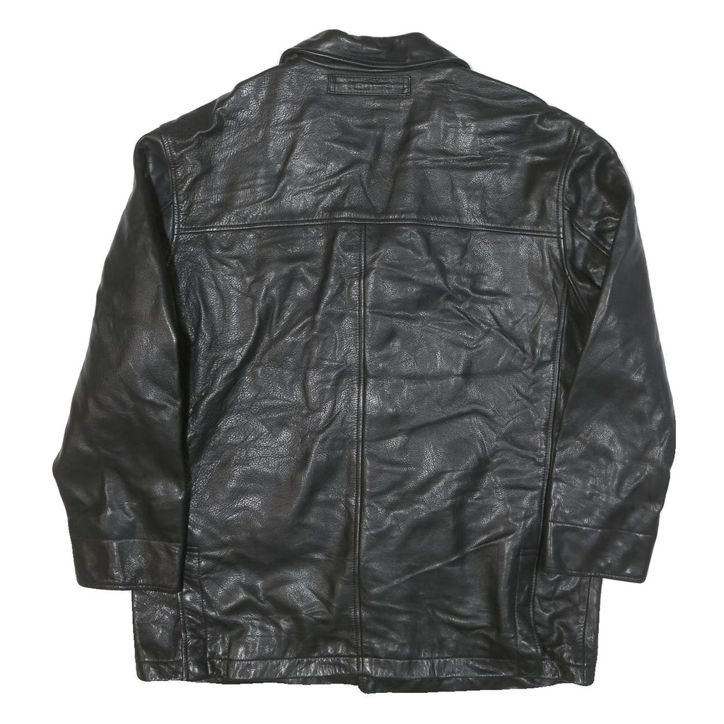 NAUTICA Mens Black Leather Button Jacket XL Smooth Plain Classic Outerwear