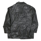 NAUTICA Mens Black Leather Button Jacket XL Smooth Plain Classic Outerwear