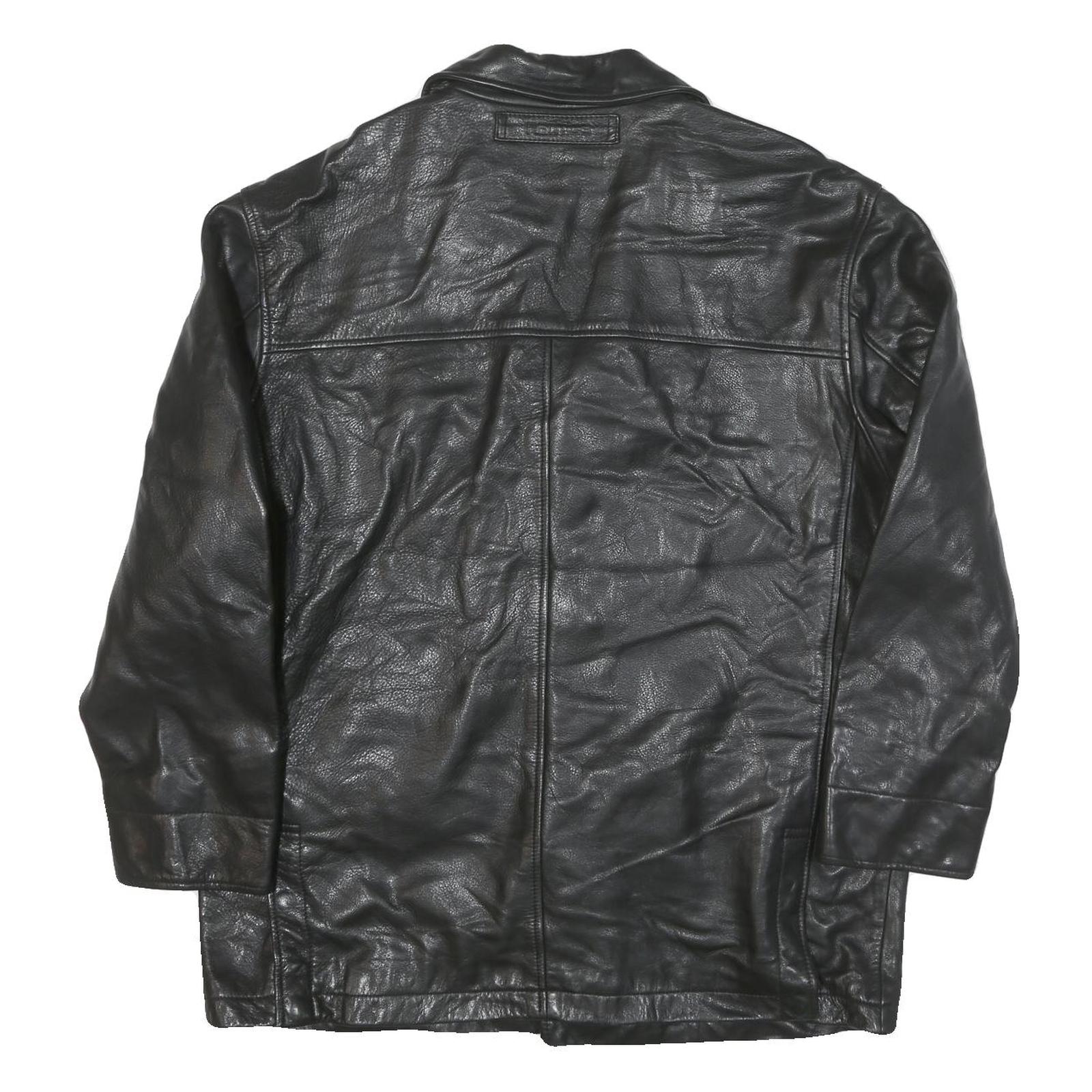 NAUTICA Mens Black Leather Button Jacket XL Smooth Plain Classic Outerwear