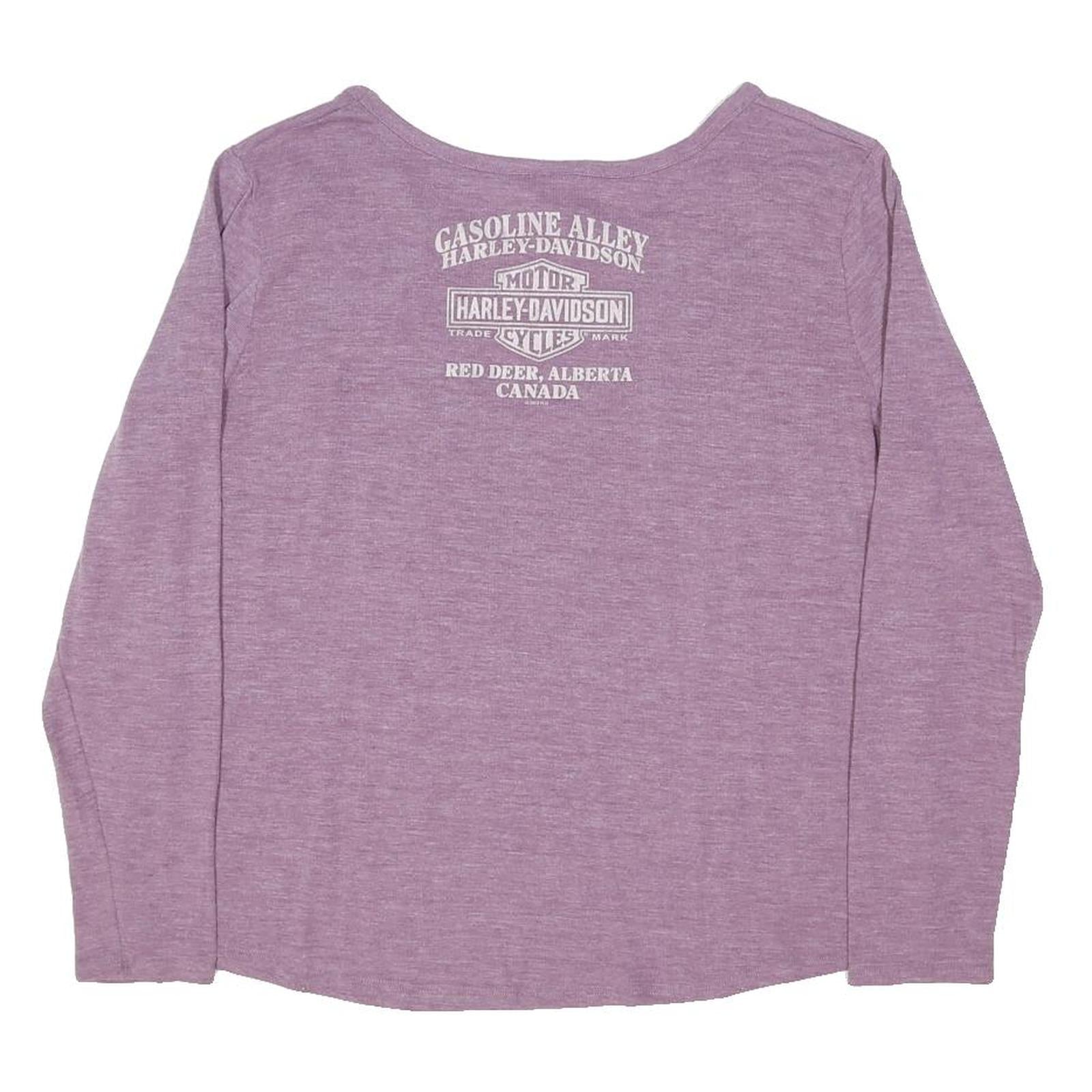 HARLEY DAVIDSON Womens Purple Cotton Blend Long Sleeve Round Neck XL Moto Top