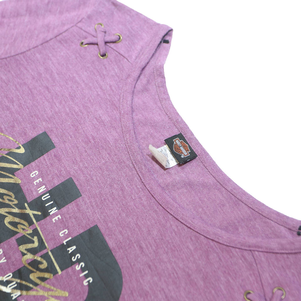 HARLEY DAVIDSON Womens Purple Cotton Blend Long Sleeve Round Neck XL Moto Top