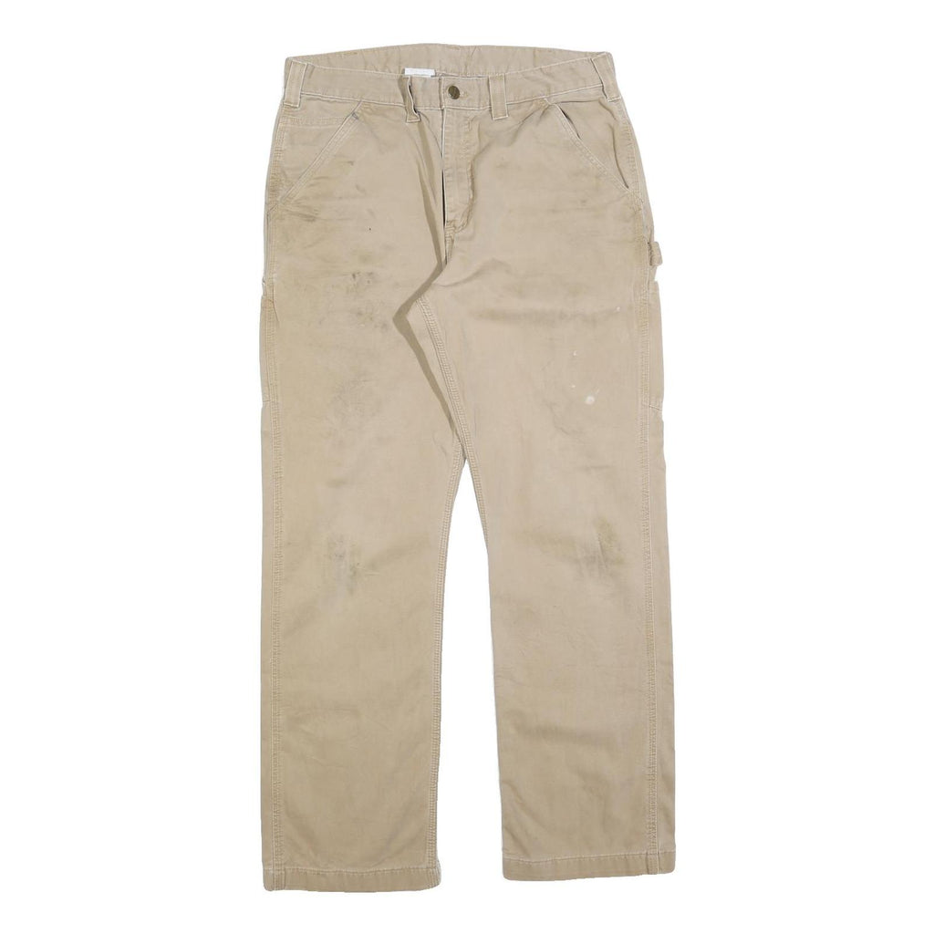 CARHARTT Mens Relaxed Beige Cotton Blend Zip Trousers W34 L29 Workwear Casual