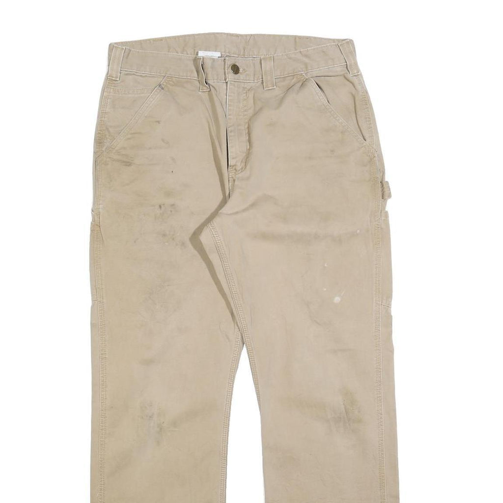 CARHARTT Mens Relaxed Beige Cotton Blend Zip Trousers W34 L29 Workwear Casual