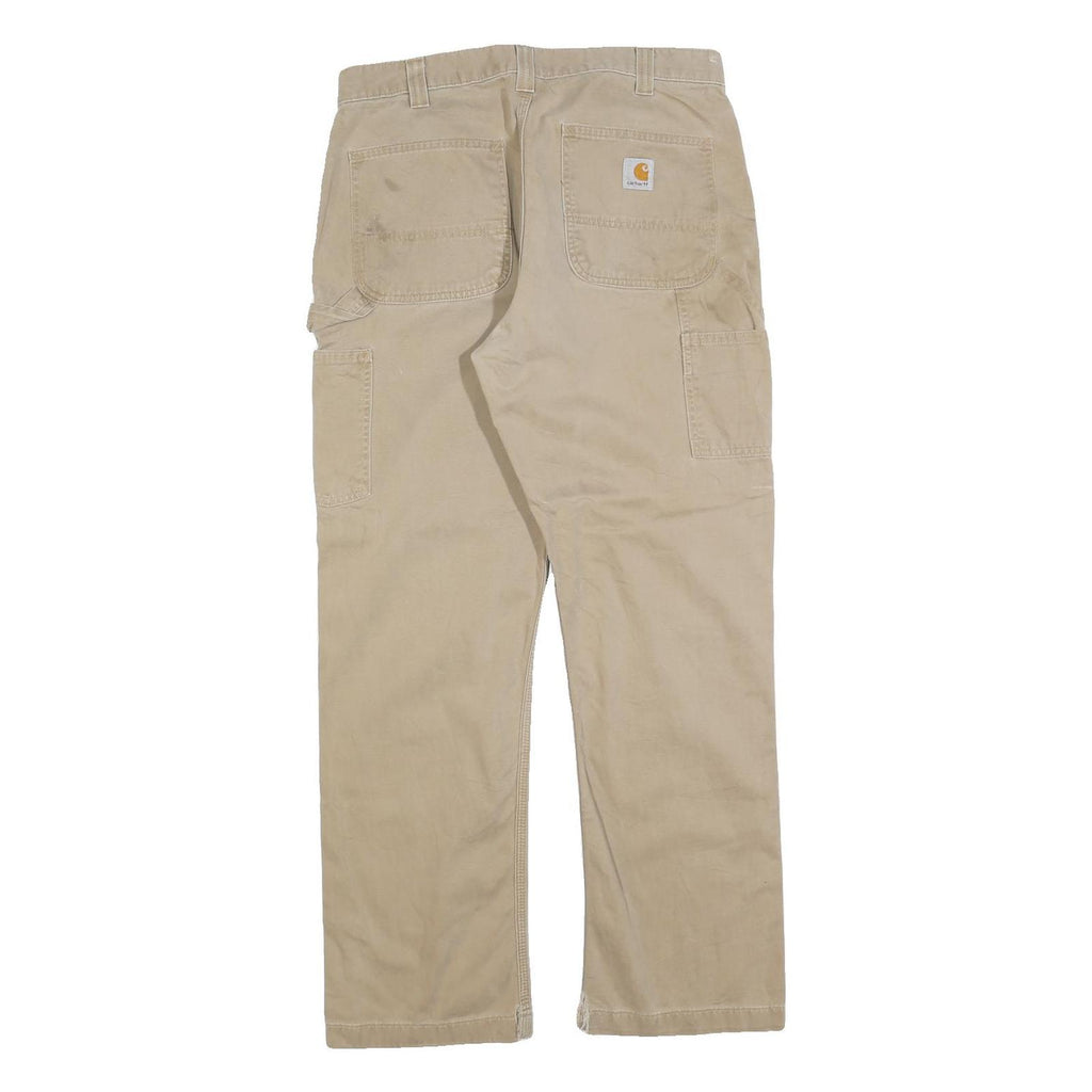 CARHARTT Mens Relaxed Beige Cotton Blend Zip Trousers W34 L29 Workwear Casual