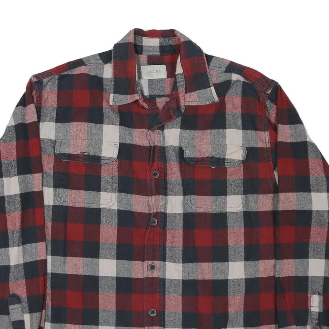 JACHS Mens Red & Black Check Shirt L Cotton Blend Classic Flannel Long Sleeve