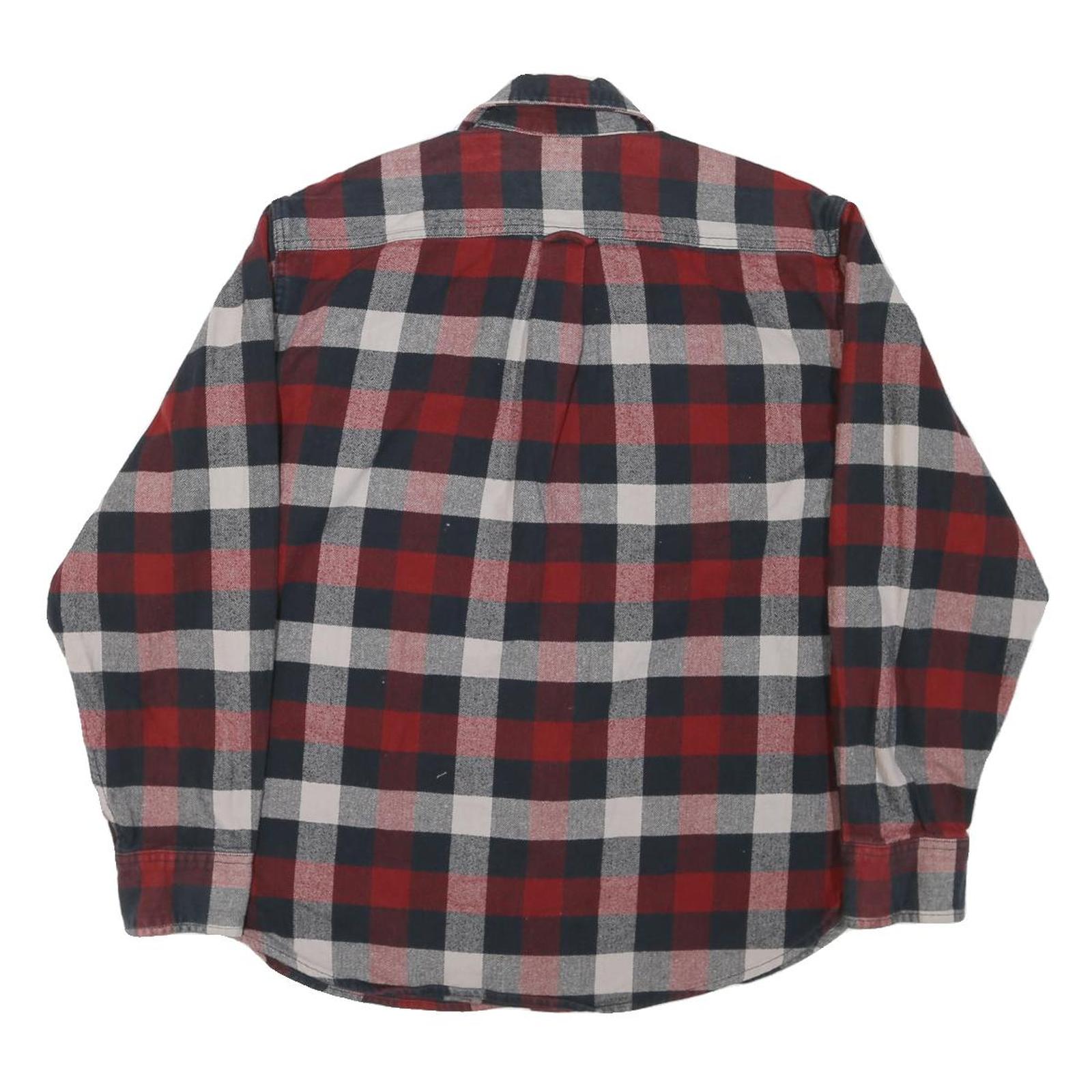 JACHS Mens Red & Black Check Shirt L Cotton Blend Classic Flannel Long Sleeve