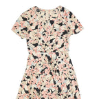 Womens Cream & Pink Floral Fit & Flare Cotton Blend Day Dress Short Sleeve S