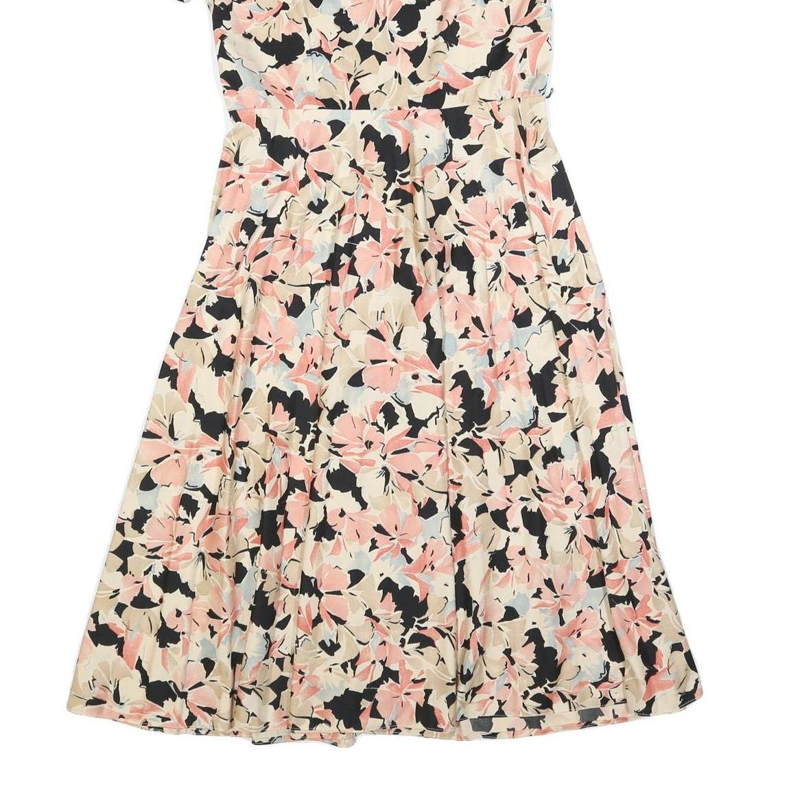 Womens Cream & Pink Floral Fit & Flare Cotton Blend Day Dress Short Sleeve S