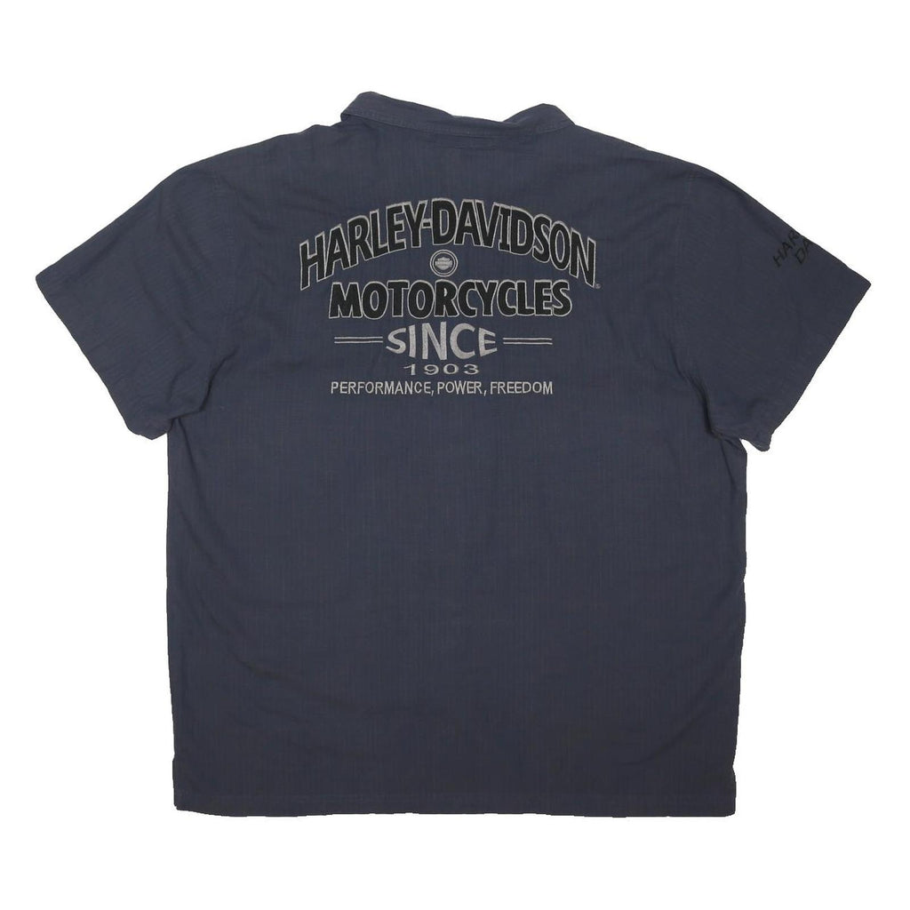 HARLEY DAVIDSON Mens Blue Cotton Blend Short Sleeve Shirt 2XL Motorcycle Graphic