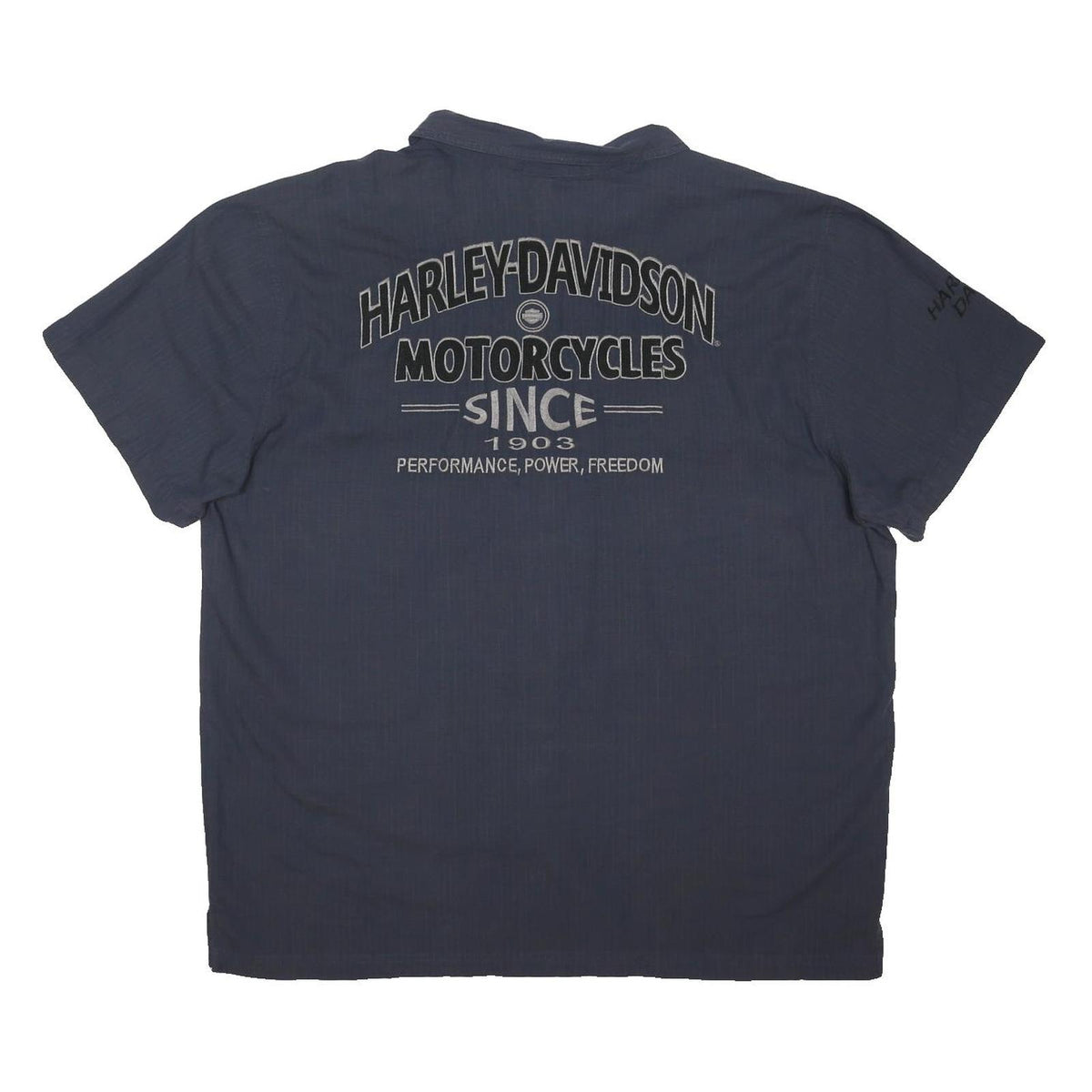 HARLEY DAVIDSON Mens Blue Cotton Blend Short Sleeve Shirt 2XL Motorcycle Graphic