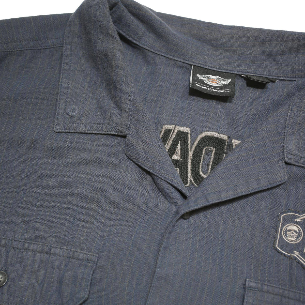HARLEY DAVIDSON Mens Blue Cotton Blend Short Sleeve Shirt 2XL Motorcycle Graphic