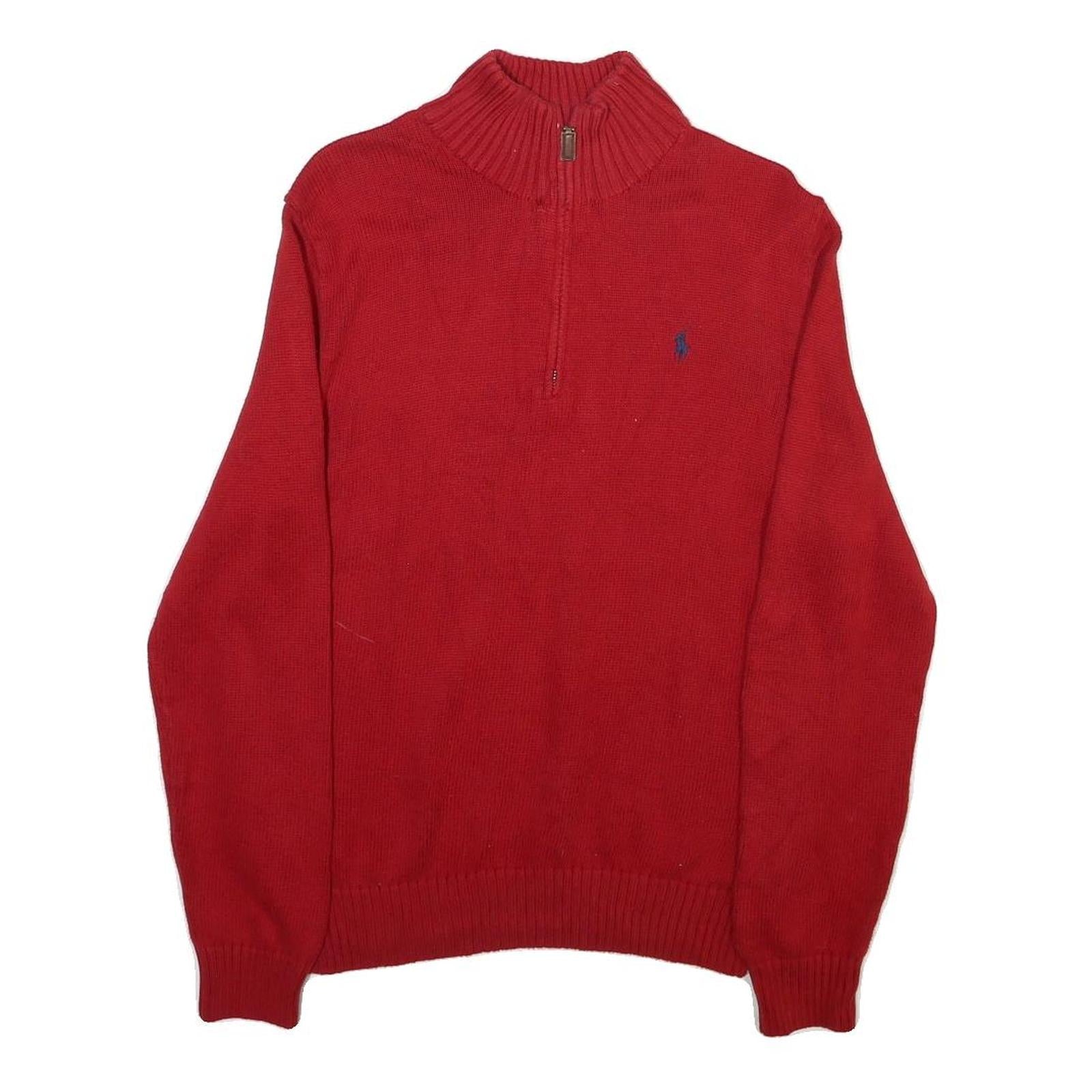 POLO RALPH LAUREN Mens Red Pullover Plain Crew Neck Basic Knit M Cotton Blend