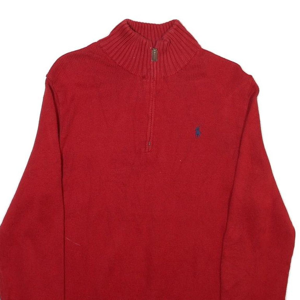 POLO RALPH LAUREN Mens Red Pullover Plain Crew Neck Basic Knit M Cotton Blend