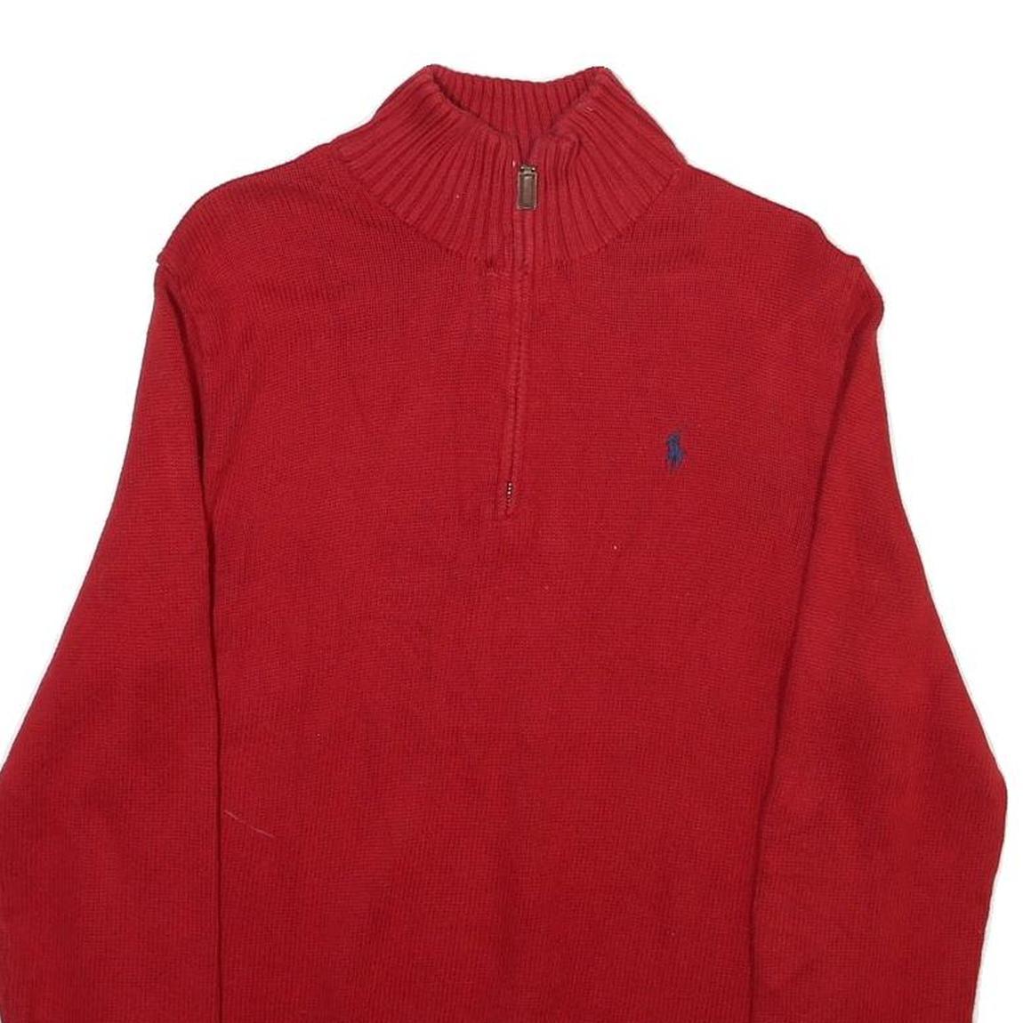 POLO RALPH LAUREN Mens Red Pullover Plain Crew Neck Basic Knit M Cotton Blend