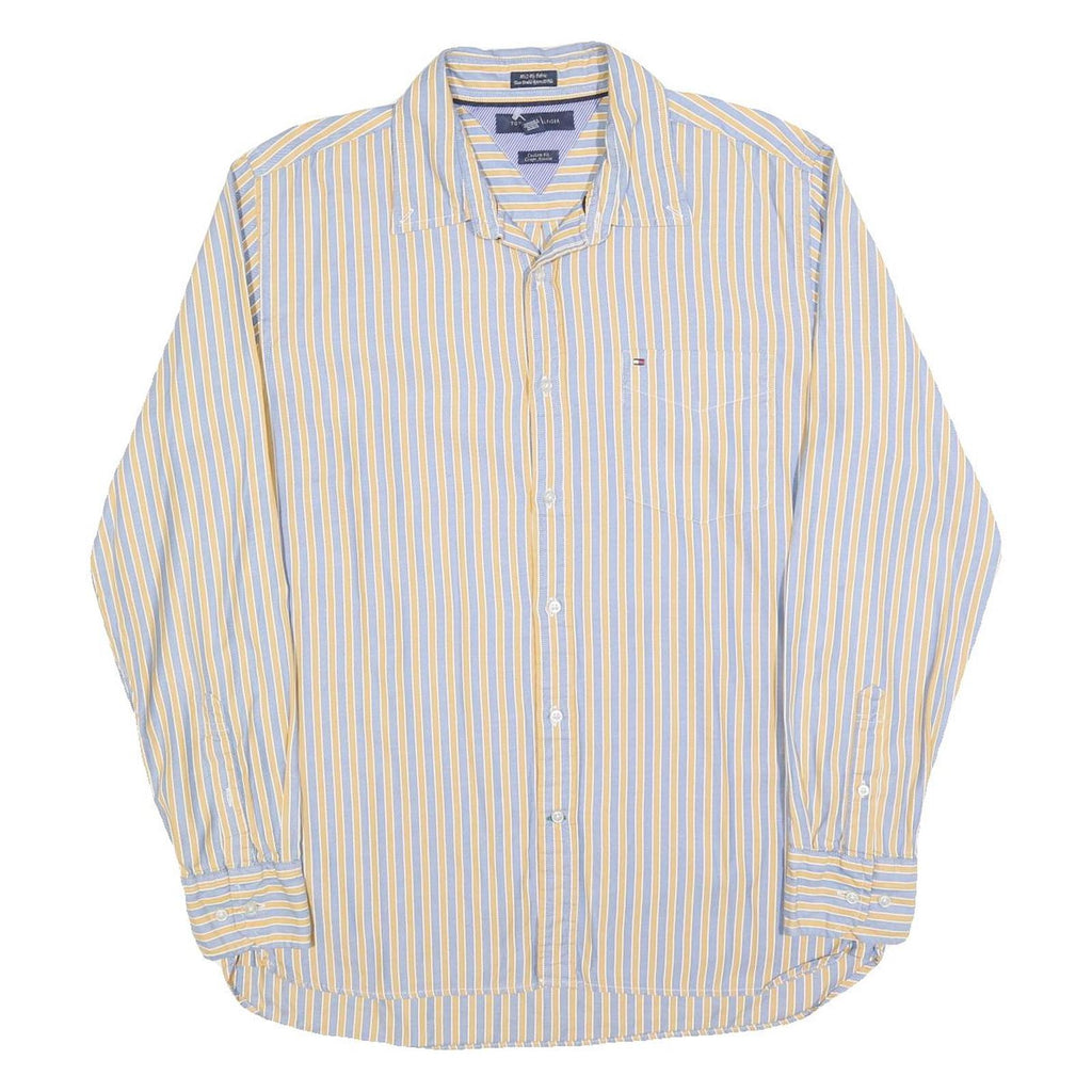 TOMMY HILFIGER Mens Blue & Yellow Stripe Shirt L Classic Fit Button Up