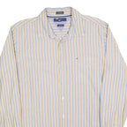 TOMMY HILFIGER Mens Blue & Yellow Stripe Shirt L Classic Fit Button Up