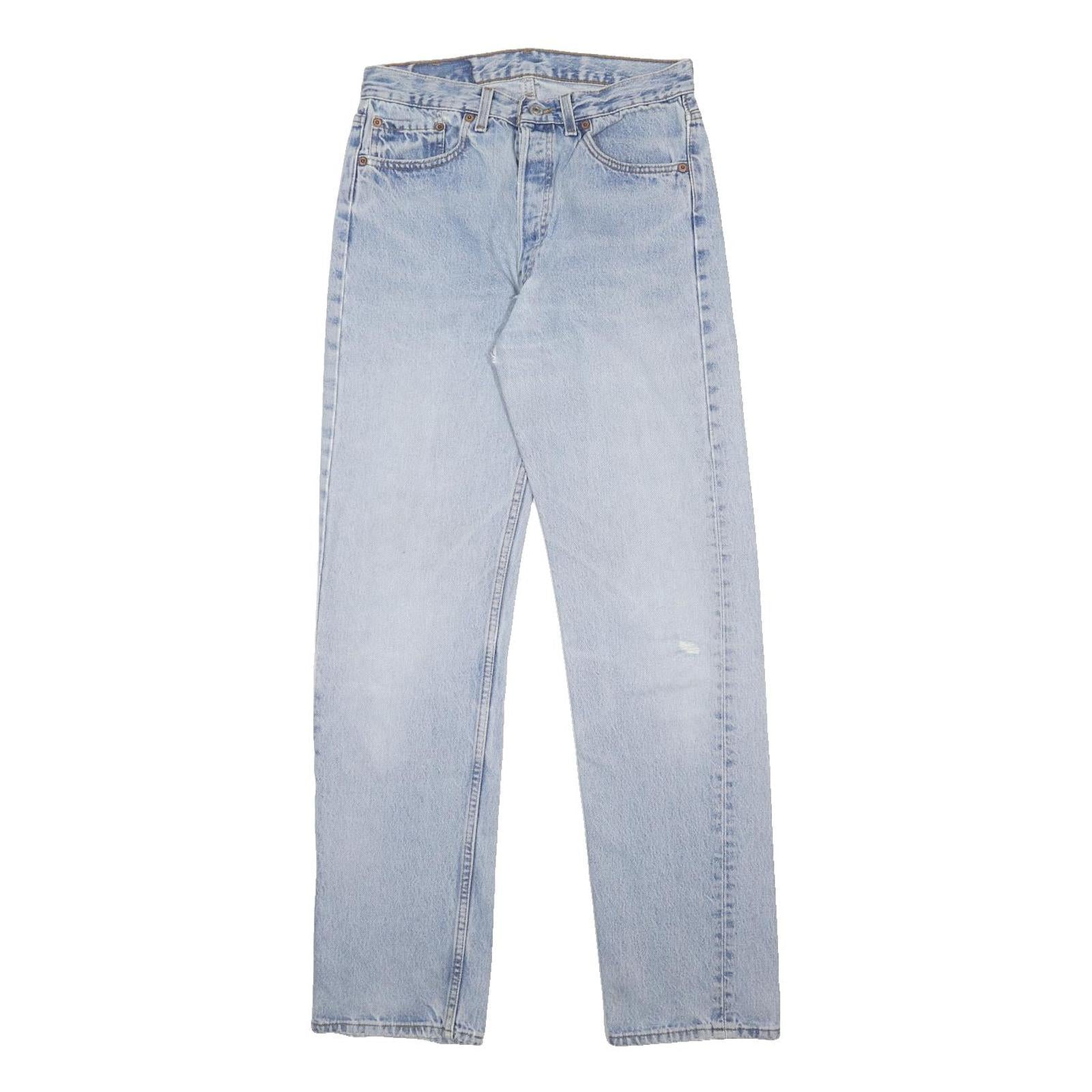 LEVI'S 501 Mens Jeans Blue Regular Straight Denim Light W29 L34 Button Closure