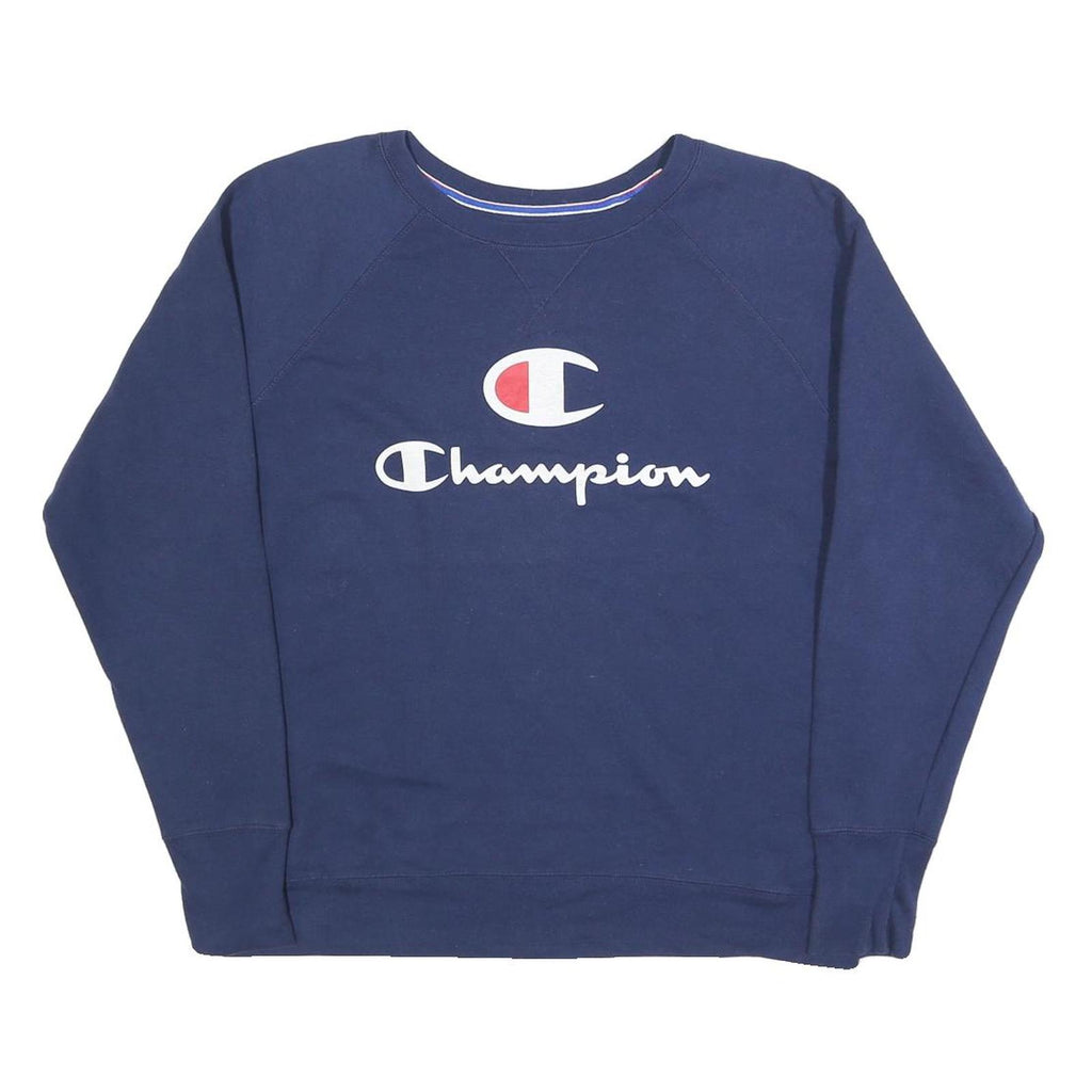 CHAMPION Womens Blue Cotton Blend Crew Neck L Sweatshirt Logo Print