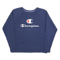 CHAMPION Womens Blue Cotton Blend Crew Neck L Sweatshirt Logo Print