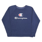 CHAMPION Womens Blue Cotton Blend Crew Neck L Sweatshirt Logo Print