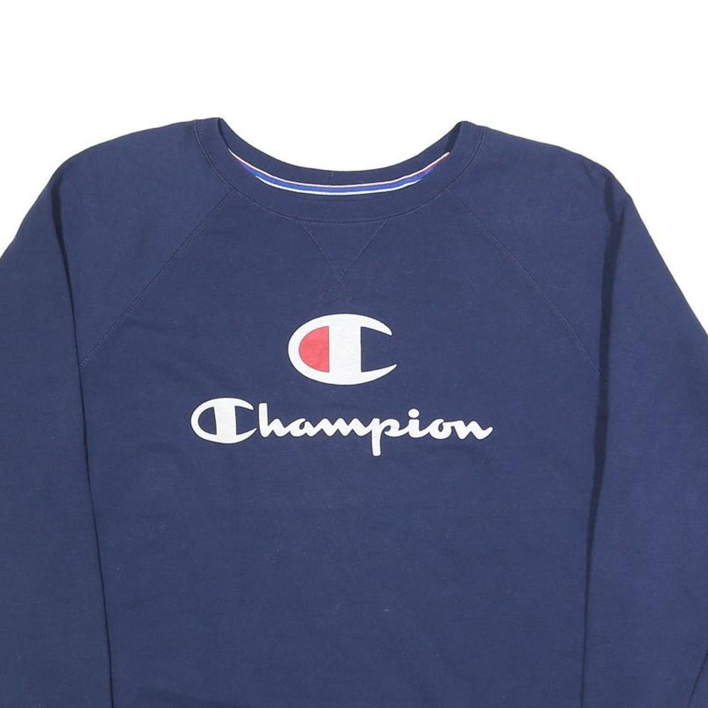 CHAMPION Womens Blue Cotton Blend Crew Neck L Sweatshirt Logo Print