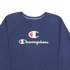 CHAMPION Womens Blue Cotton Blend Crew Neck L Sweatshirt Logo Print