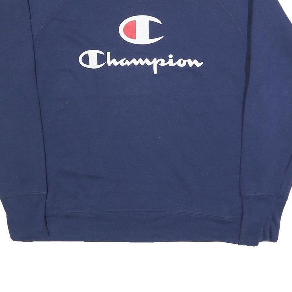 CHAMPION Womens Blue Cotton Blend Crew Neck L Sweatshirt Logo Print
