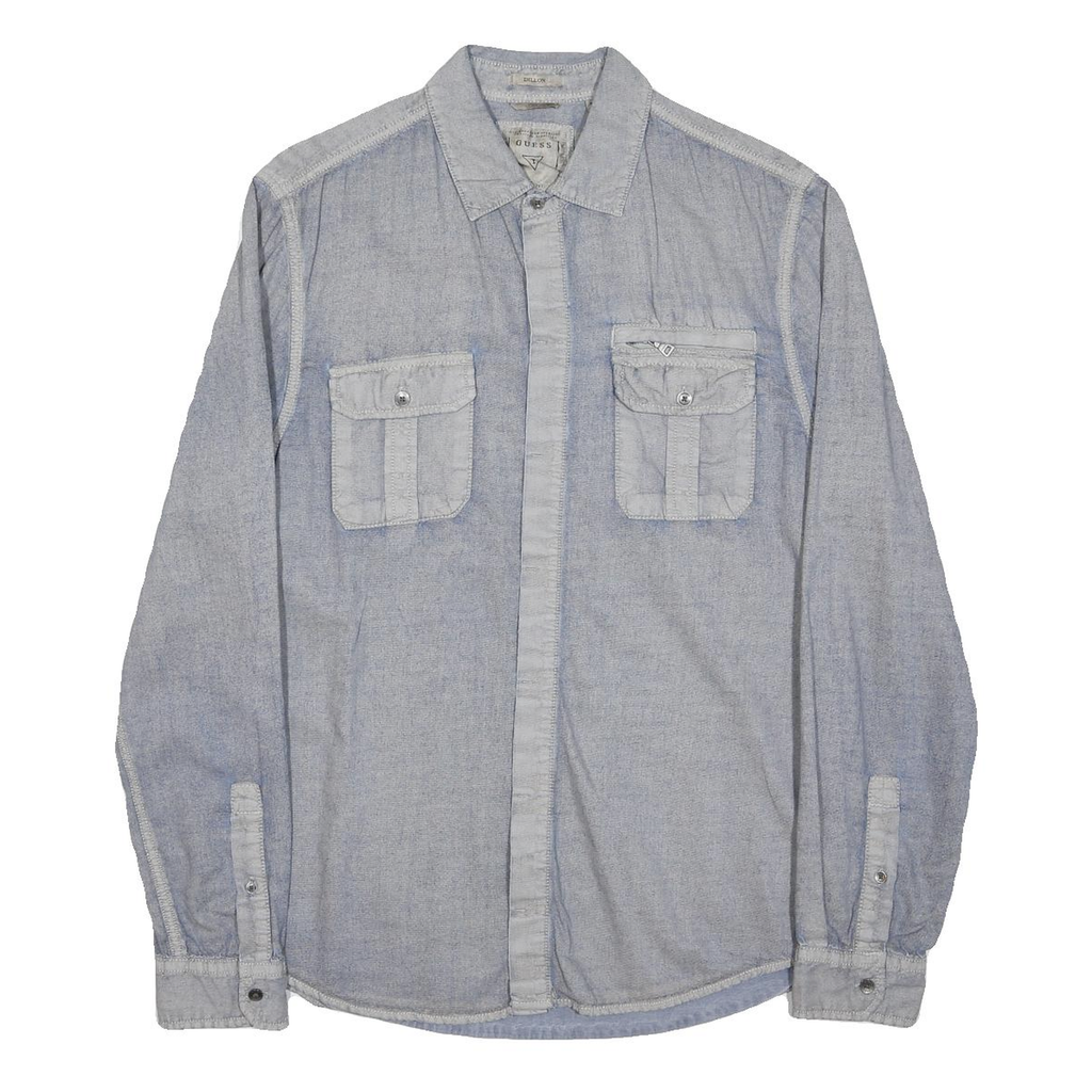 GUESS Mens Blue Casual Shirt M Long Sleeve Button Pockets Soft Lyocell