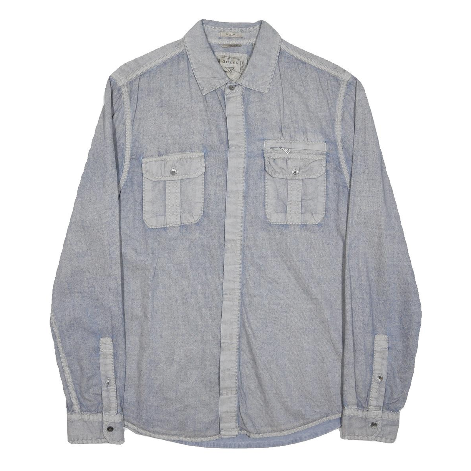 GUESS Mens Blue Casual Shirt M Long Sleeve Button Pockets Soft Lyocell
