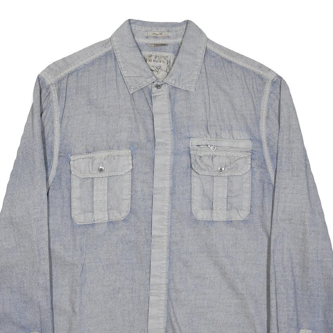GUESS Mens Blue Casual Shirt M Long Sleeve Button Pockets Soft Lyocell
