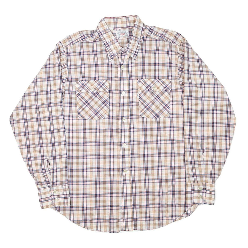 LEVI'S Mens Beige & Purple Checked Shirt XL Casual Button Down Cotton Blend