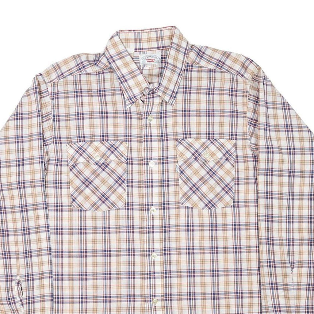 LEVI'S Mens Beige & Purple Checked Shirt XL Casual Button Down Cotton Blend