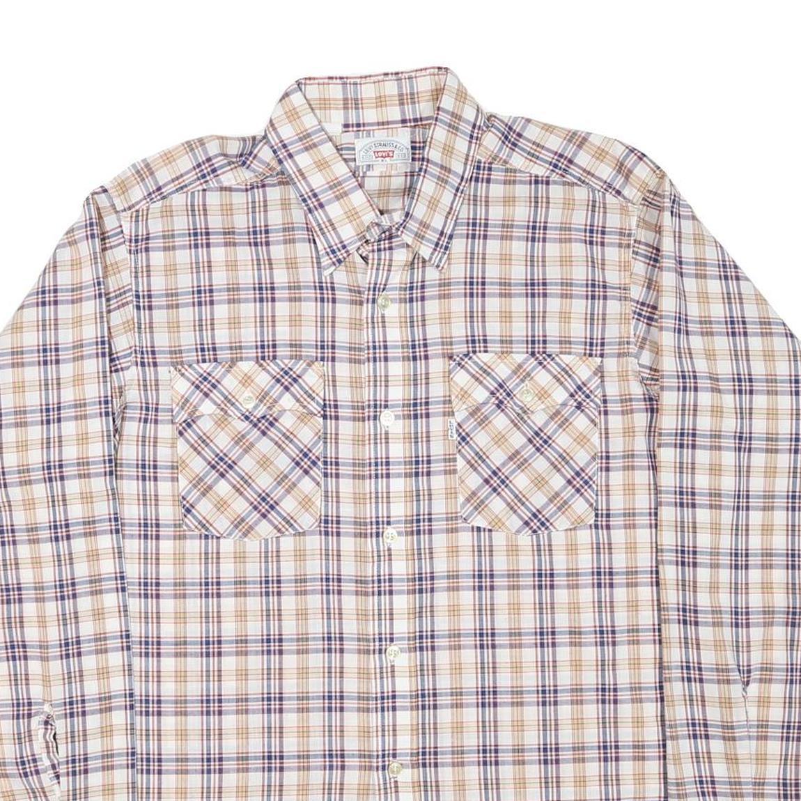 LEVI'S Mens Beige & Purple Checked Shirt XL Casual Button Down Cotton Blend