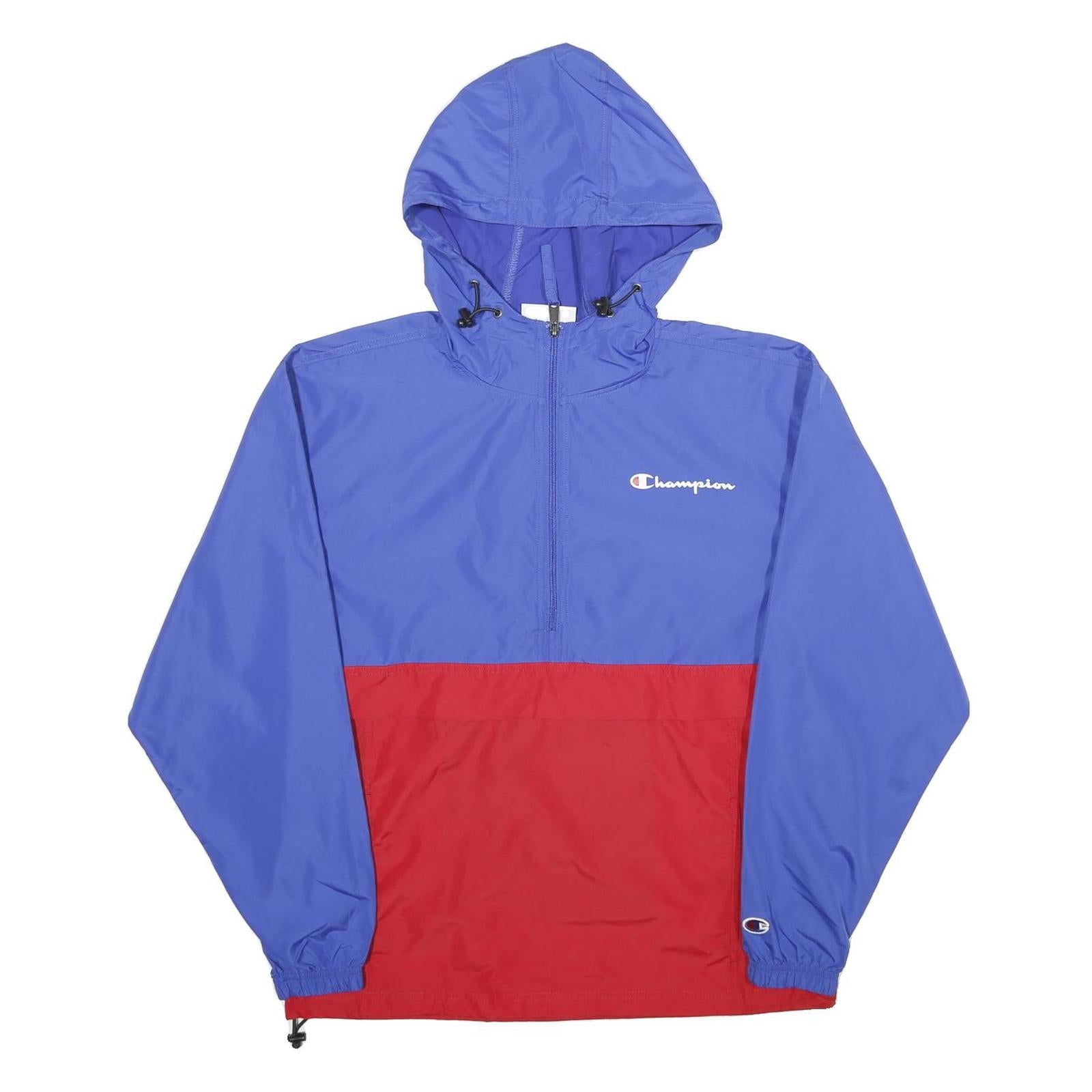 CHAMPION Mens Blue & Red Hooded Windbreaker Jacket S Polyester Lightweight