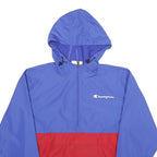 CHAMPION Mens Blue & Red Hooded Windbreaker Jacket S Polyester Lightweight