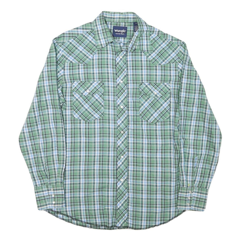 WRANGLER Mens Green & Blue Check Western Shirt M Button Pocket Casual