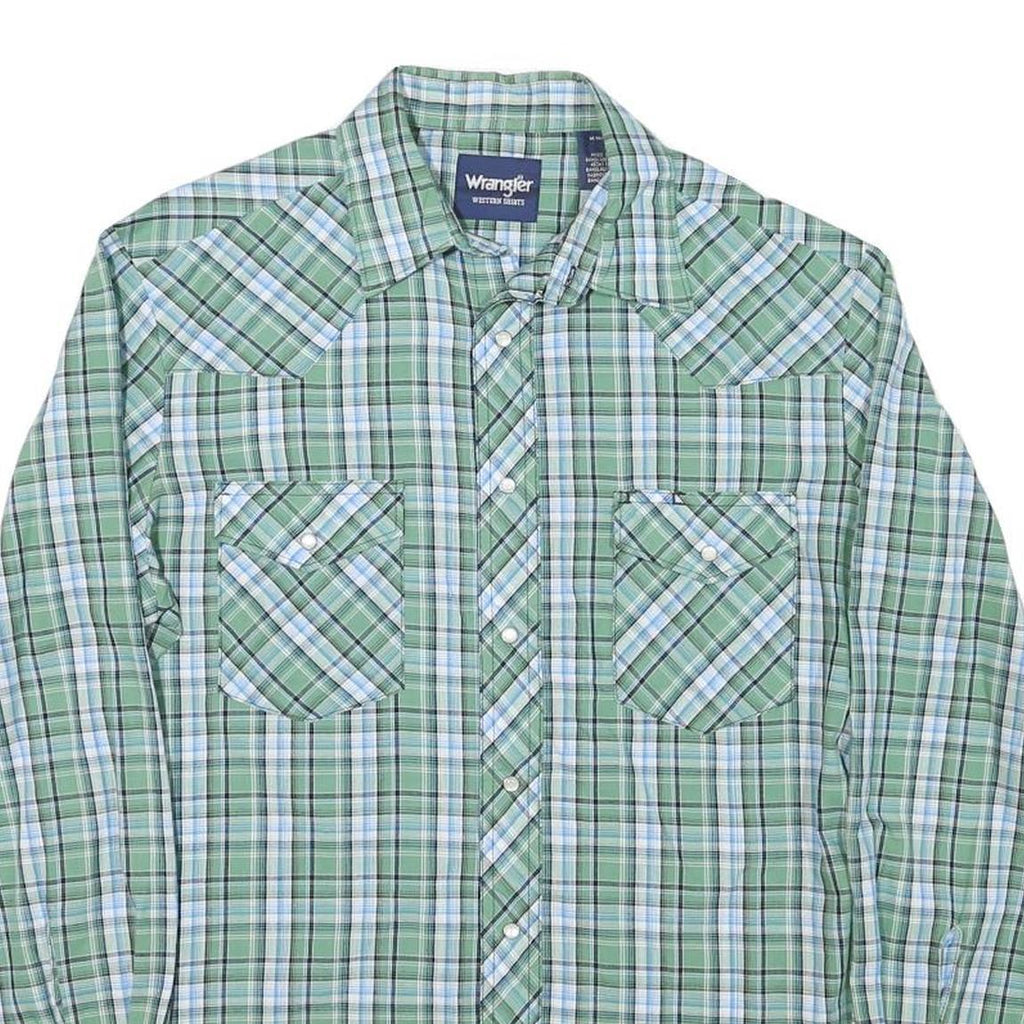 WRANGLER Mens Green & Blue Check Western Shirt M Button Pocket Casual