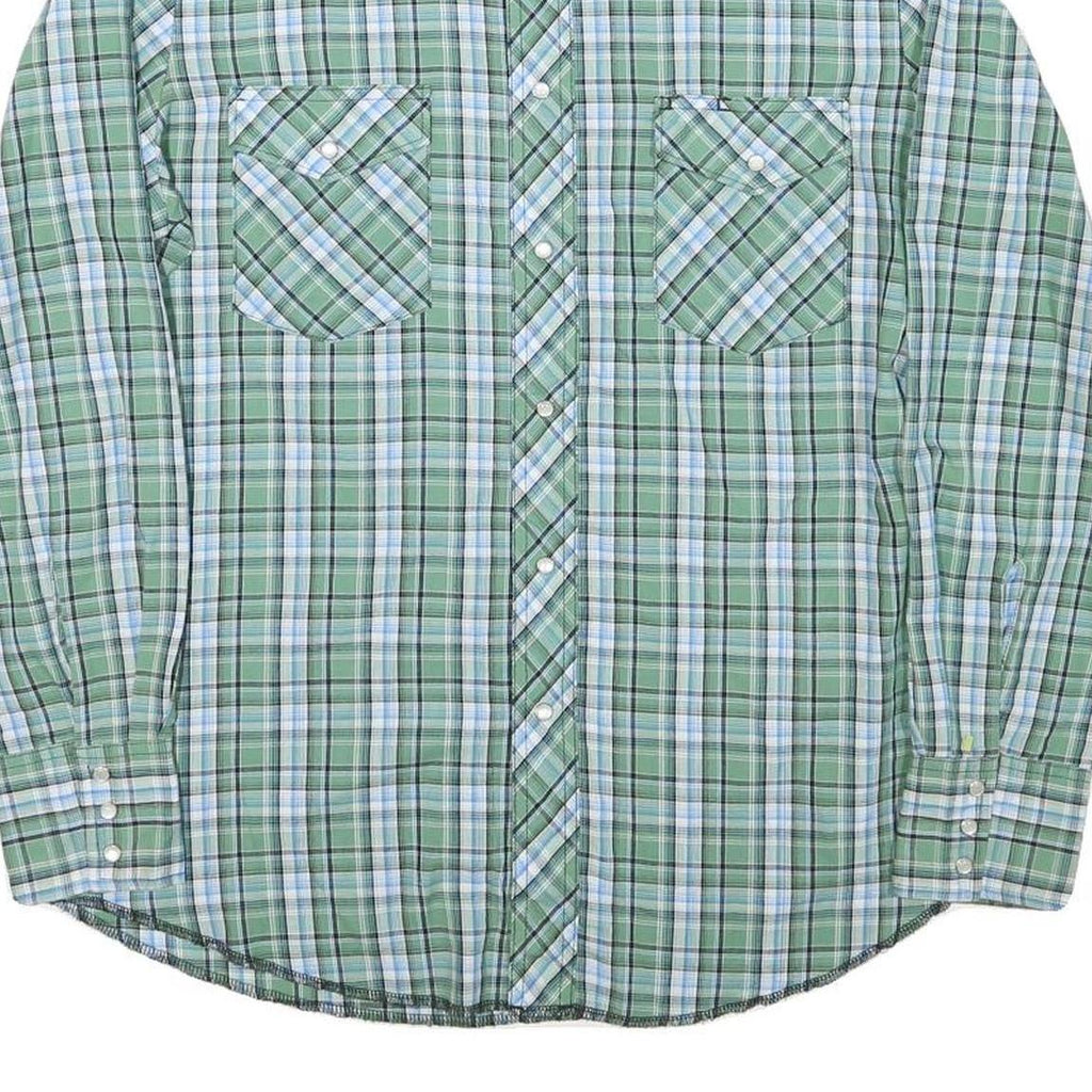 WRANGLER Mens Green & Blue Check Western Shirt M Button Pocket Casual