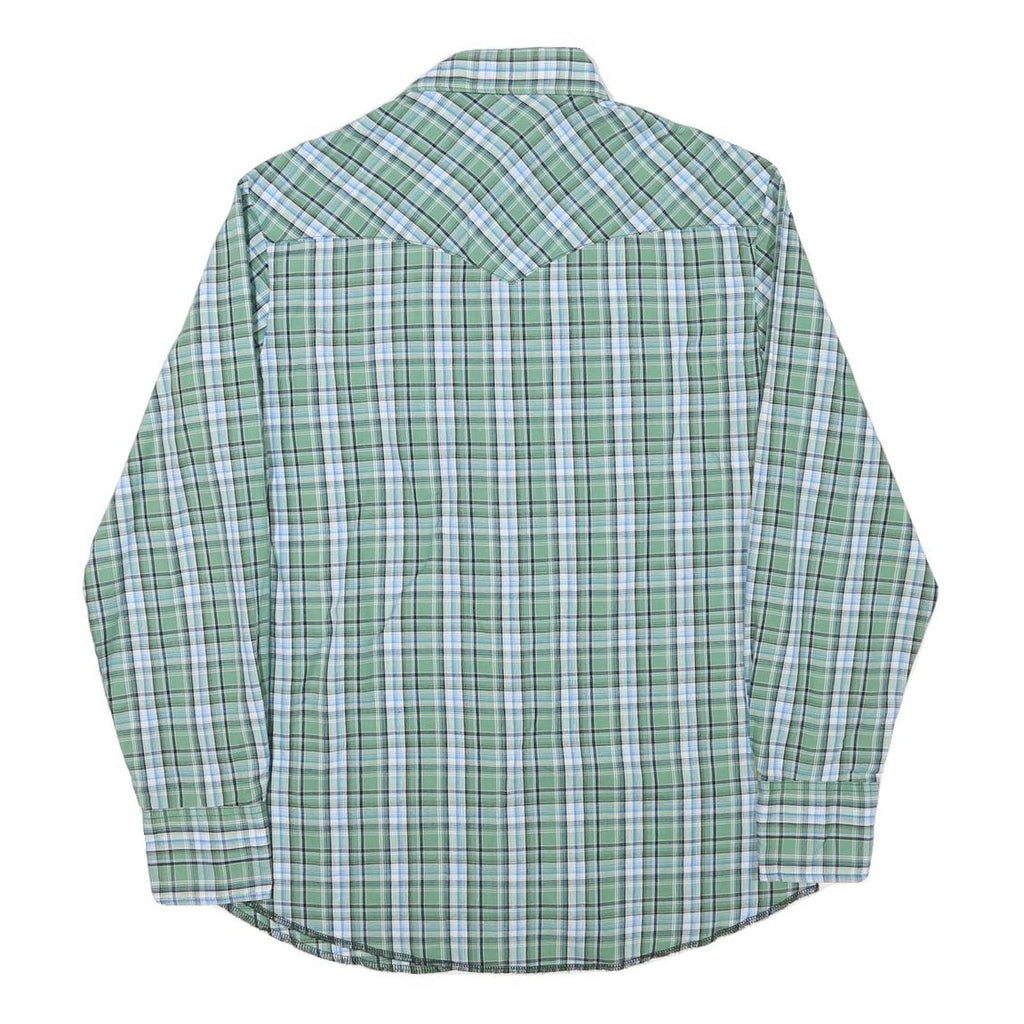 WRANGLER Mens Green & Blue Check Western Shirt M Button Pocket Casual