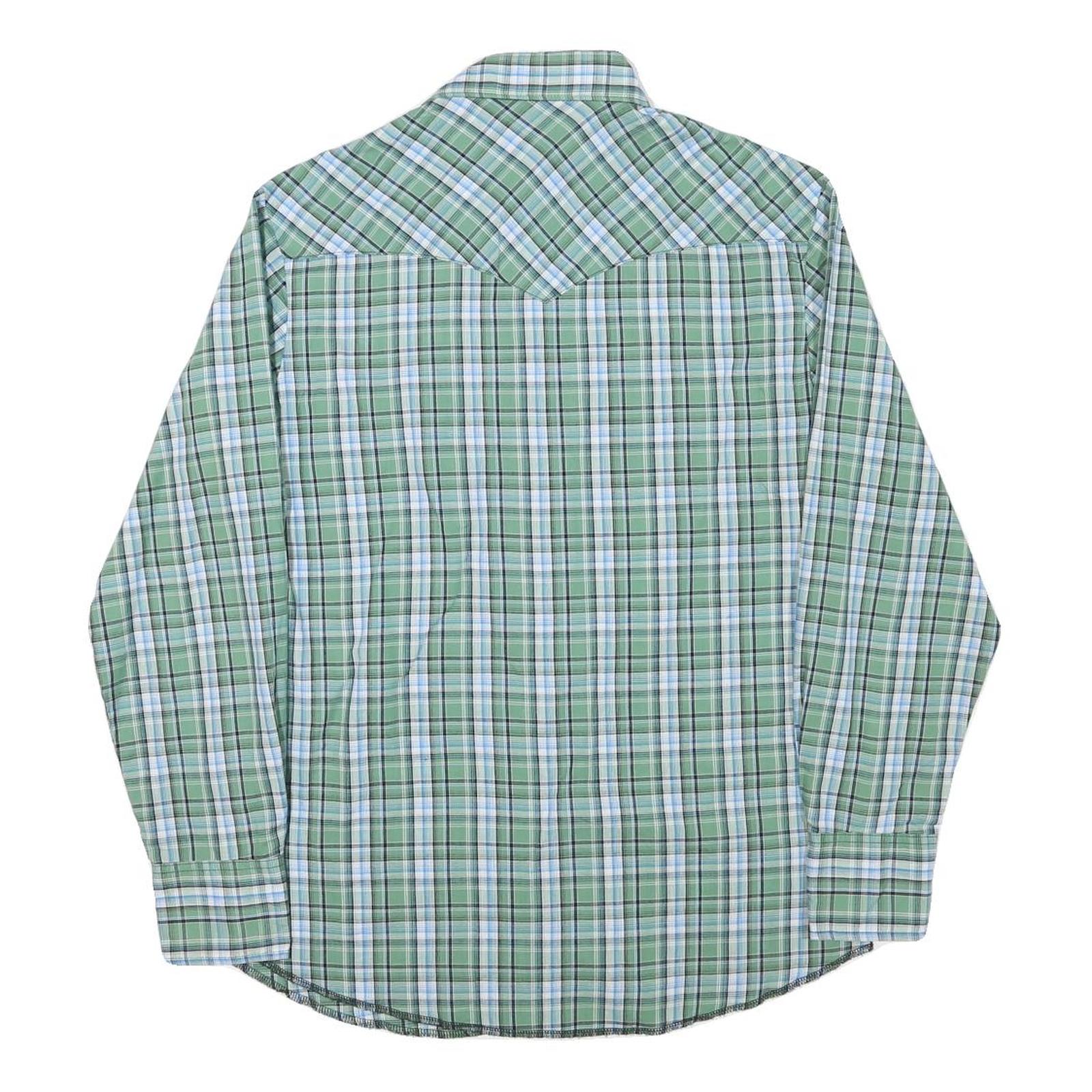 WRANGLER Mens Green & Blue Check Western Shirt M Button Pocket Casual