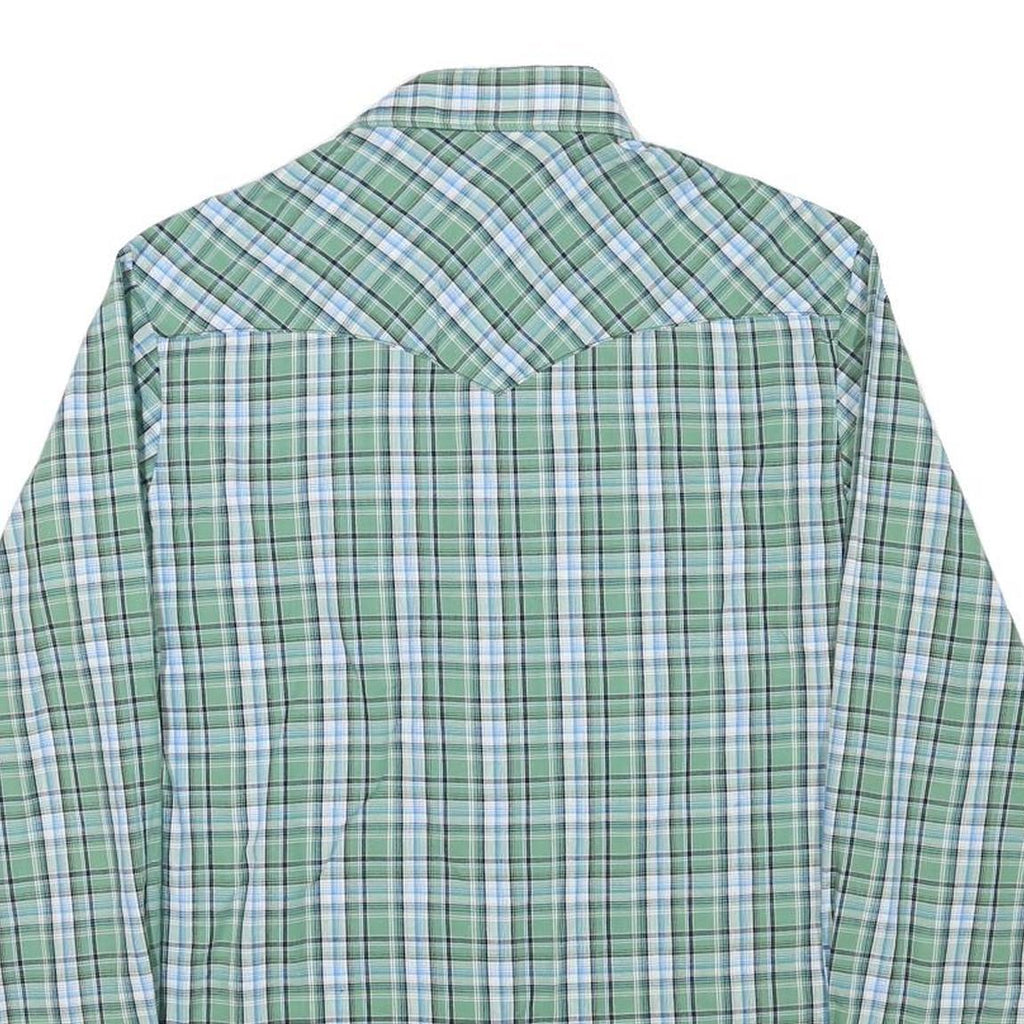 WRANGLER Mens Green & Blue Check Western Shirt M Button Pocket Casual