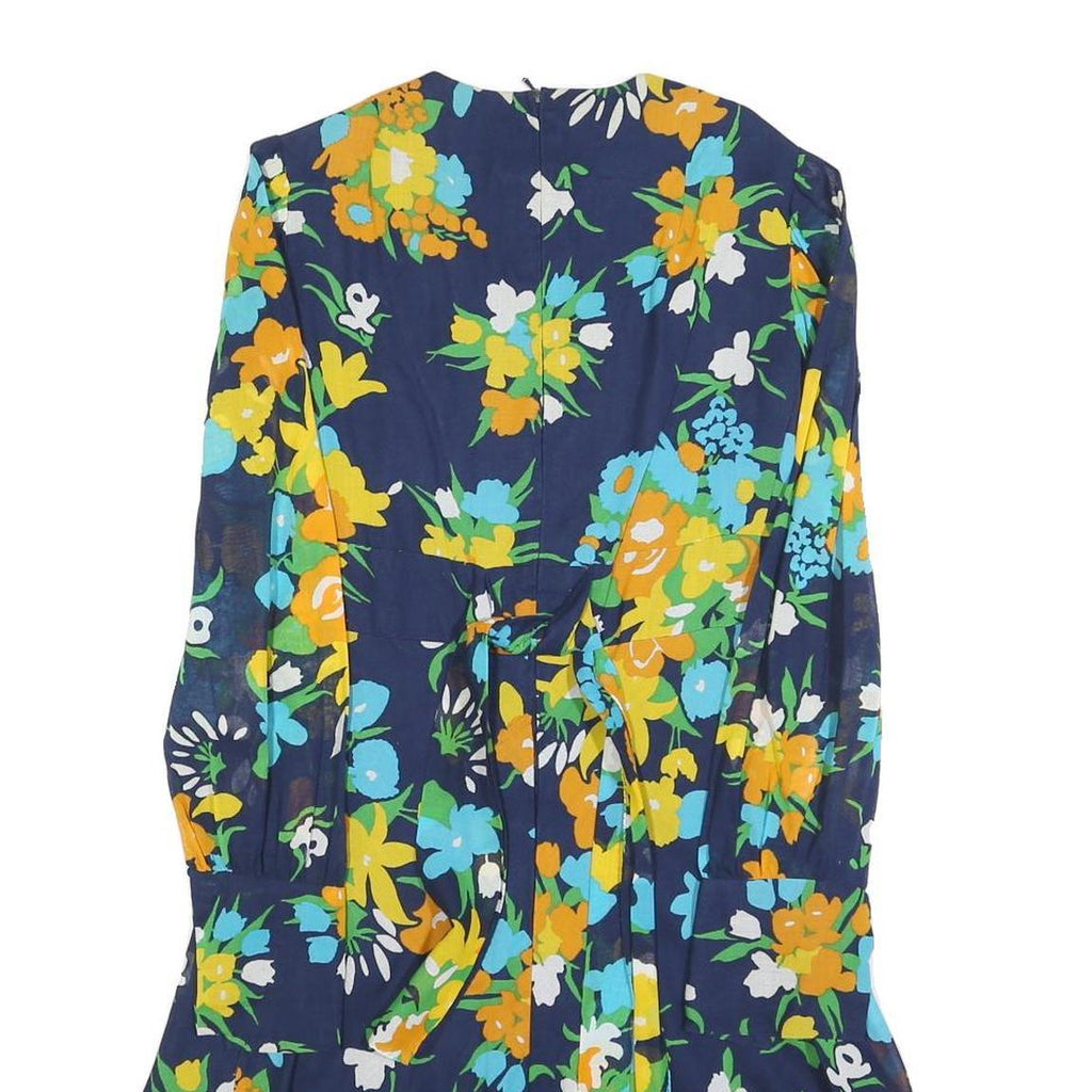 Womens Navy Blue Floral Shift Dress Long Sleeve S Bright Print Casual