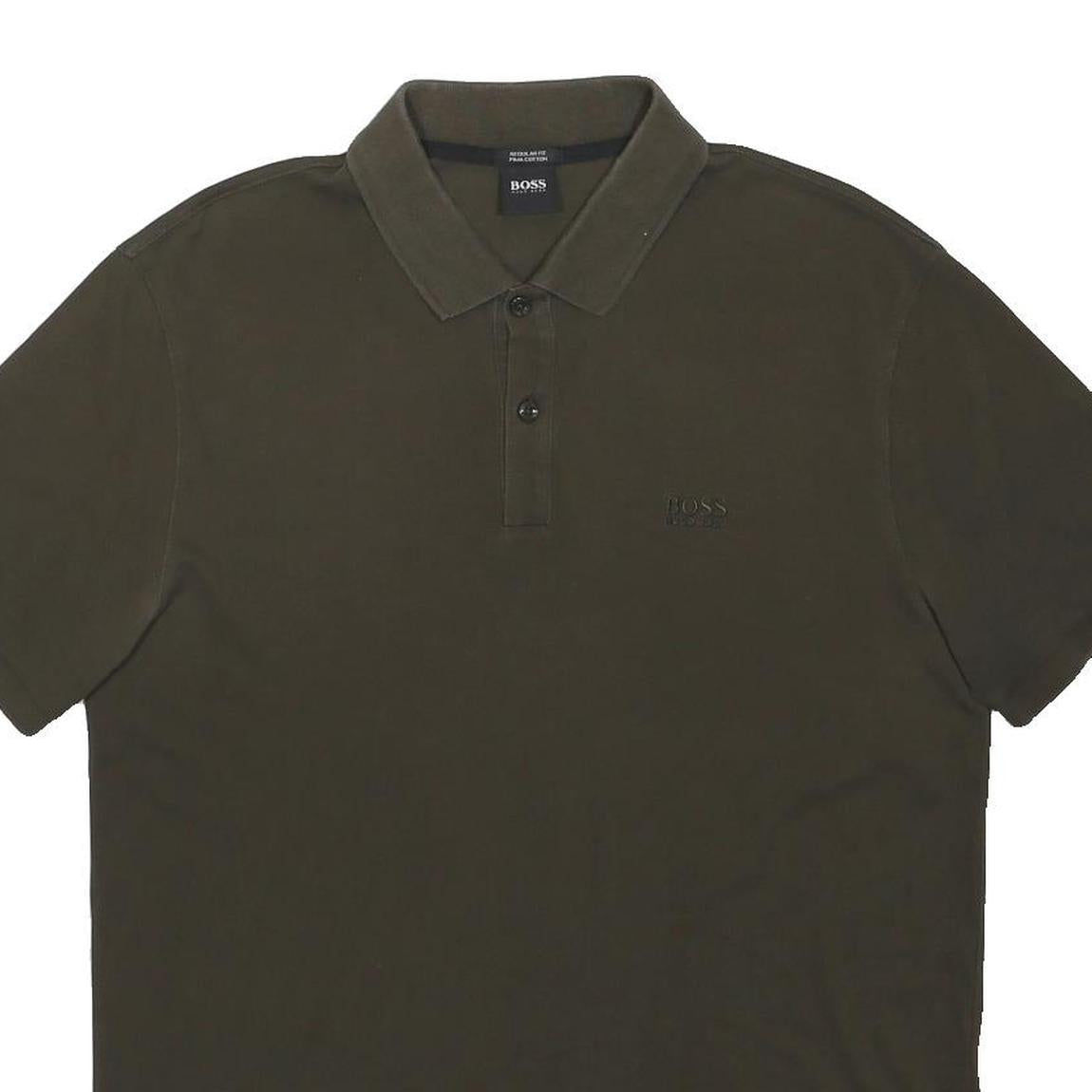 BOSS HUGO BOSS Mens Green Short Sleeve Plain Polo Shirt M Casual Cotton