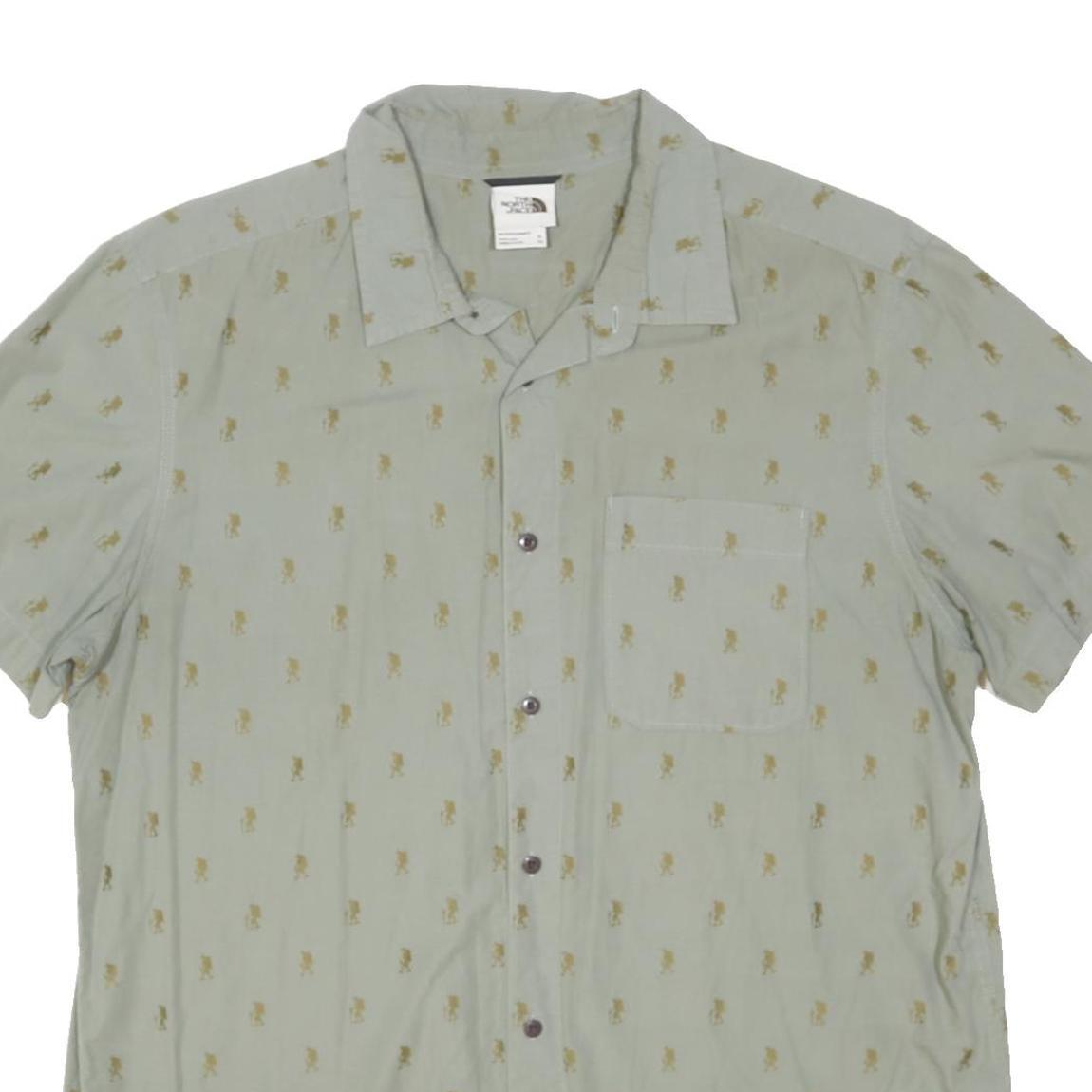 THE NORTH FACE Mens Grey Beige Casual Shirt XL Printed Cotton Blend Comfortable