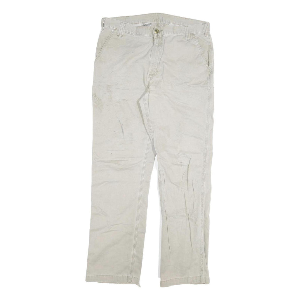 CARHARTT Mens Cotton Blend Beige Regular Straight Trousers W36 L34 Workwear Zip