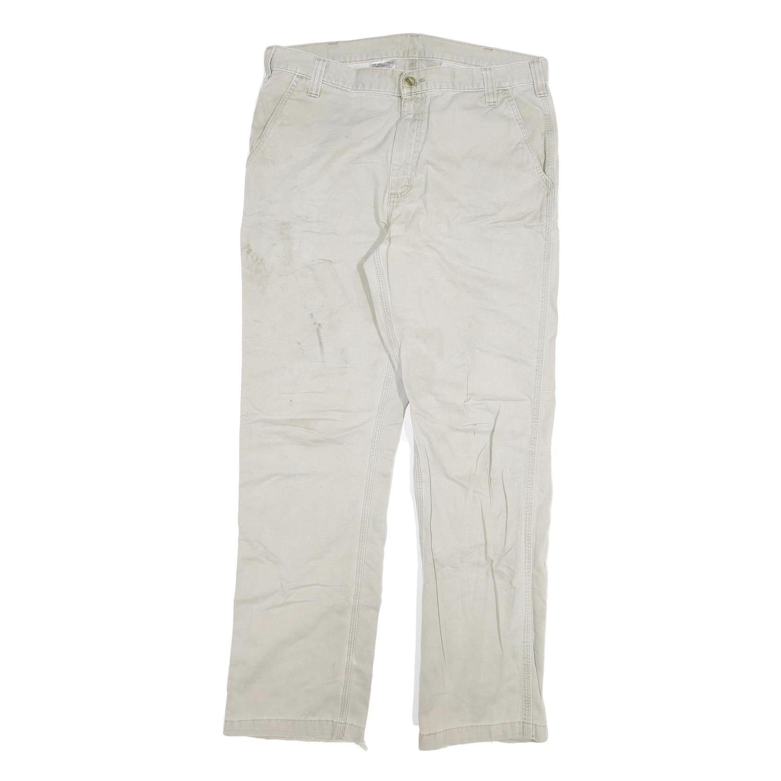CARHARTT Mens Cotton Blend Beige Regular Straight Trousers W36 L34 Workwear Zip
