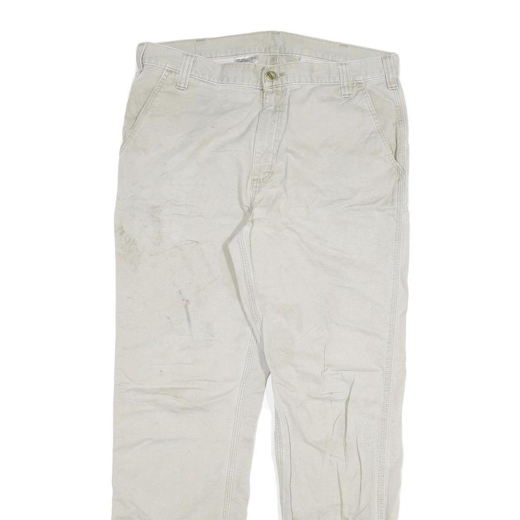 CARHARTT Mens Cotton Blend Beige Regular Straight Trousers W36 L34 Workwear Zip