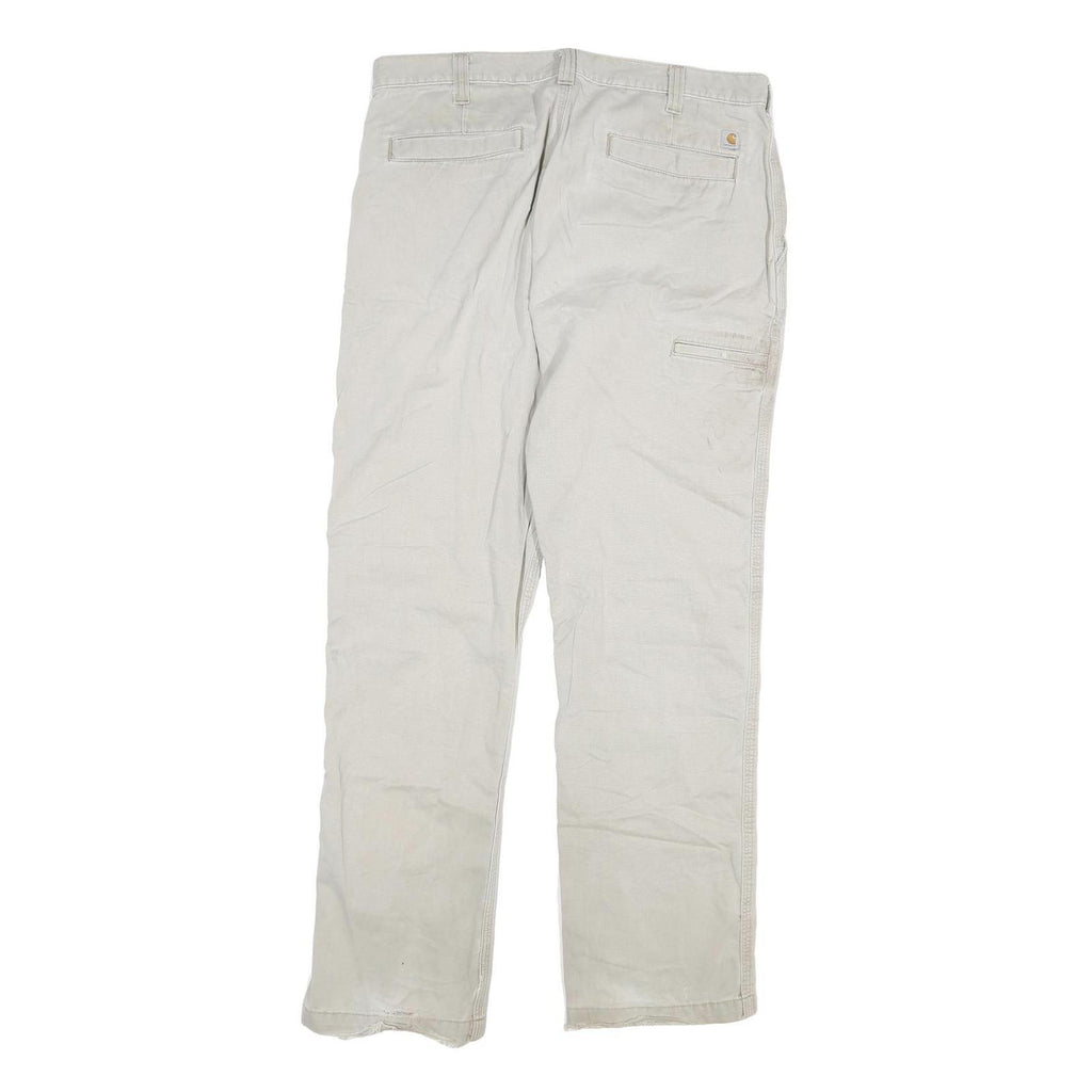 CARHARTT Mens Cotton Blend Beige Regular Straight Trousers W36 L34 Workwear Zip