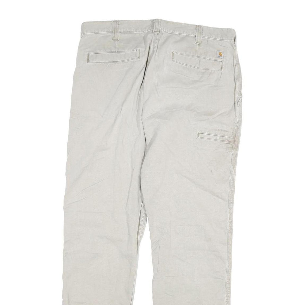 CARHARTT Mens Cotton Blend Beige Regular Straight Trousers W36 L34 Workwear Zip
