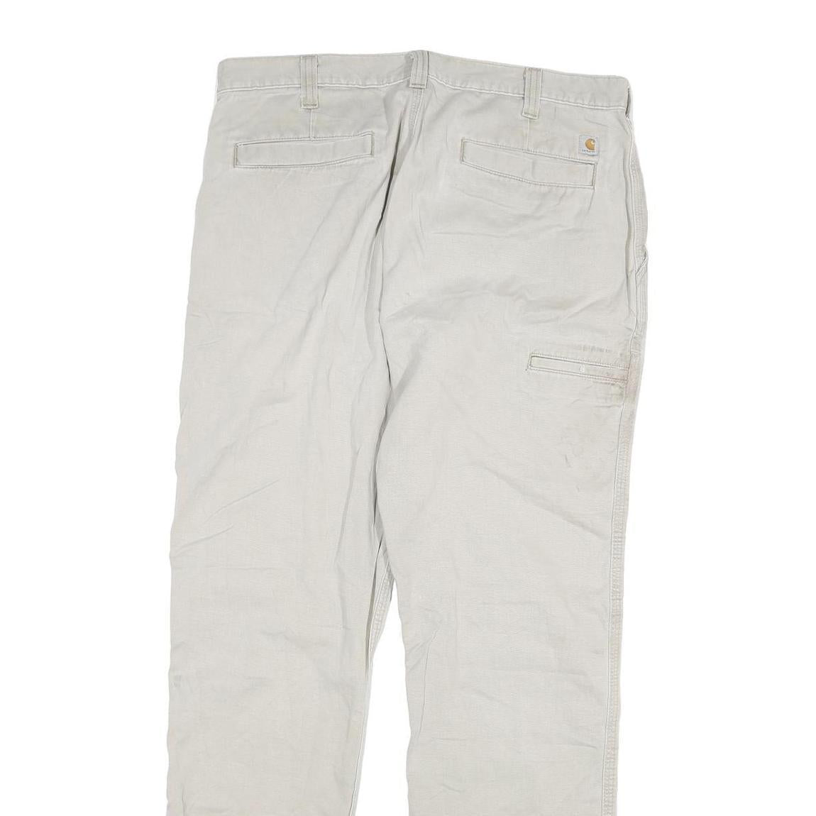 CARHARTT Mens Cotton Blend Beige Regular Straight Trousers W36 L34 Workwear Zip